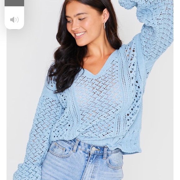 Blue Crochet Knit Sweater - Picture 3 of 5